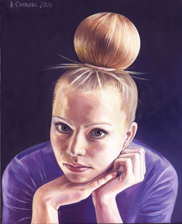 Вероника Суровцева. Девушка с вечерней прической. 2001, доска, масло, 30×20