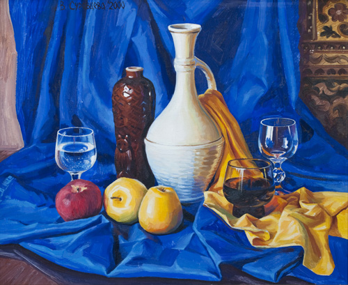 Вероника Суровцева. Синий натюрморт. 2000, холст, масло. 50×60