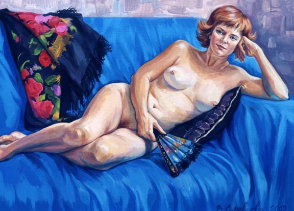 LADY WITH A FAN. 2002, oil on canvas, 60x80 cm