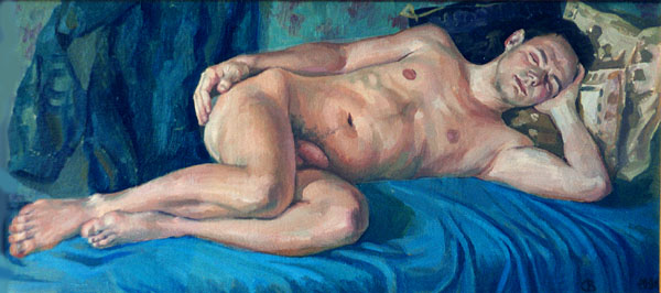 SLEEPING ON A BLUE. 1996, oil on canvas, 37x79 cm