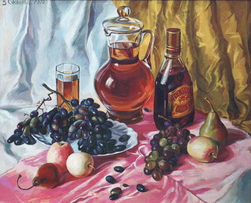 Вероника Суровцева. Вино и яблоки. 2000, двп, масло, 58×66